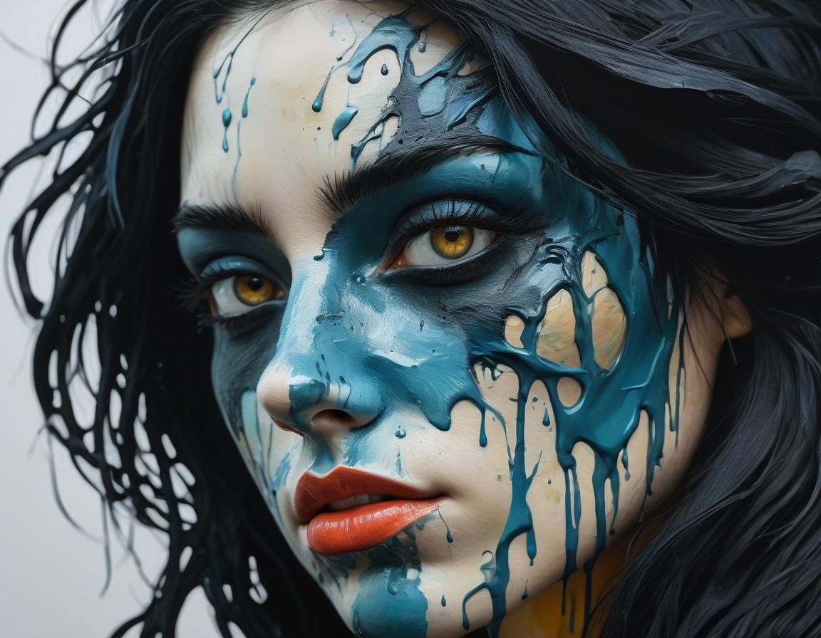 Surreal Girl Portrait with Clockwork Textures as Oil Paintin...