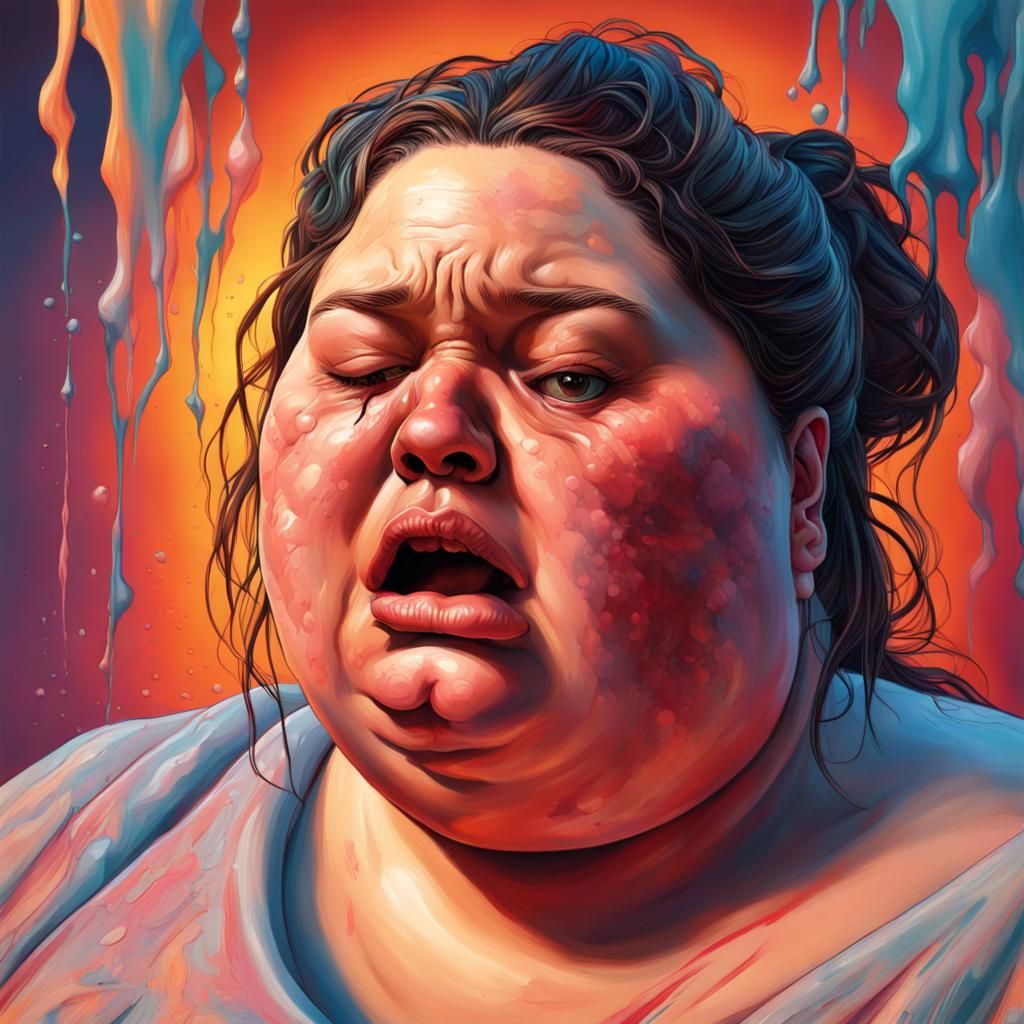 Painful Childbirth: Hyperrealistic Splash Art Portrait