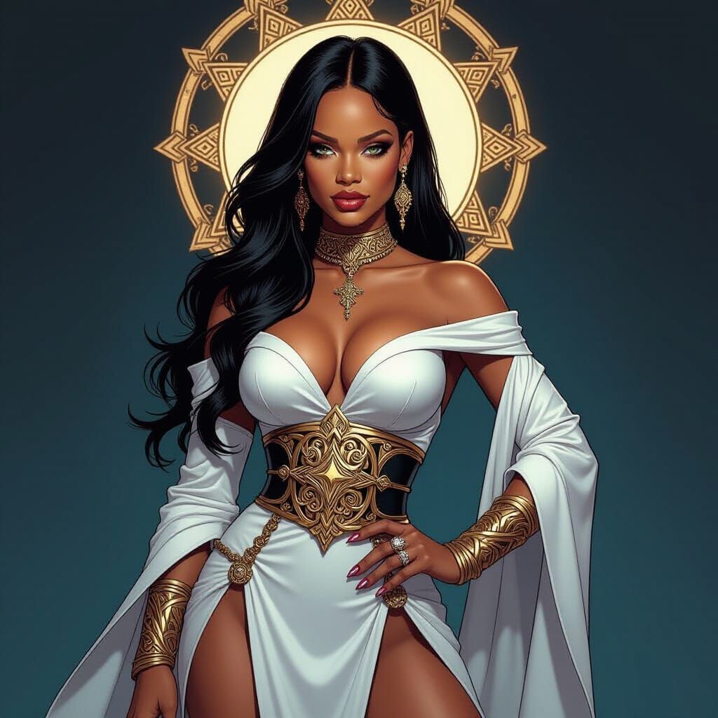 Rihanna as Runelord of Gluttony in Comic Style