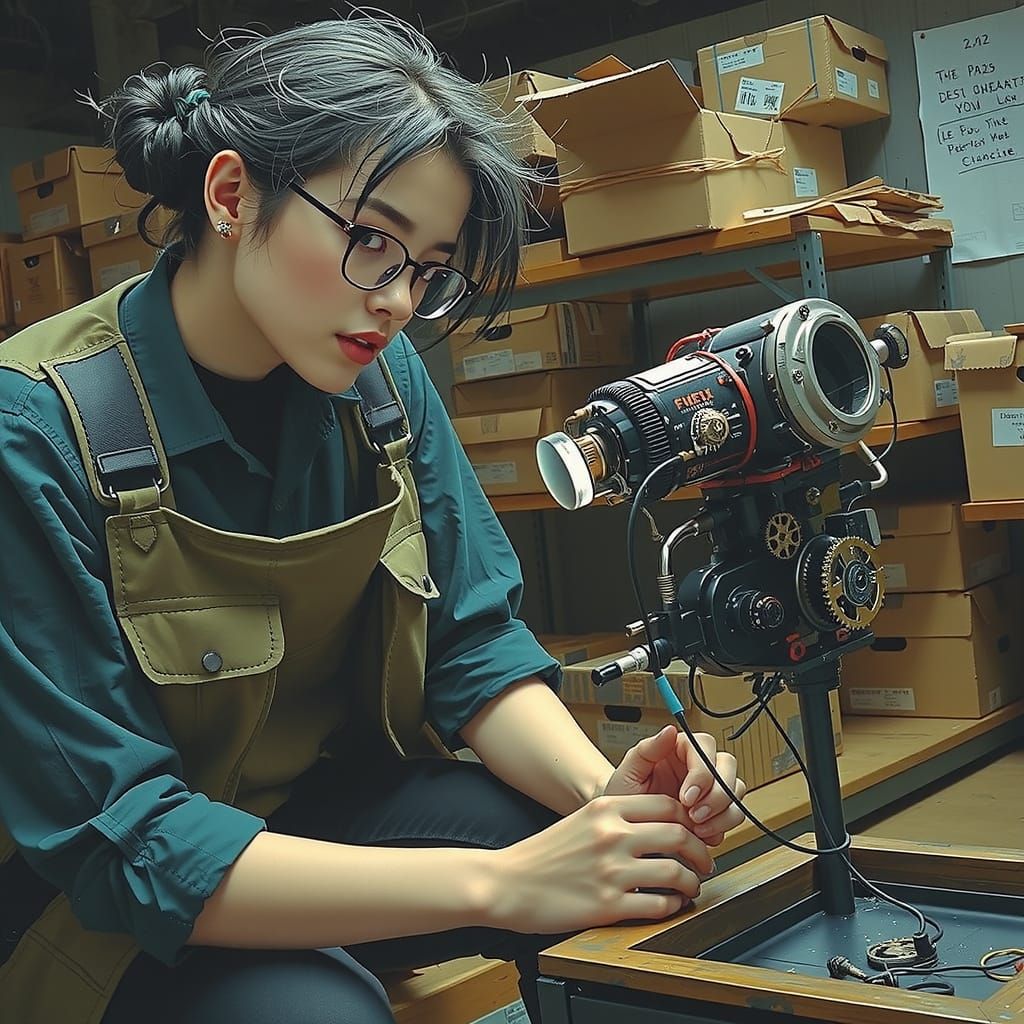 Hyper-Realistic Portrait of a Female Inventor in a Modern Wo...