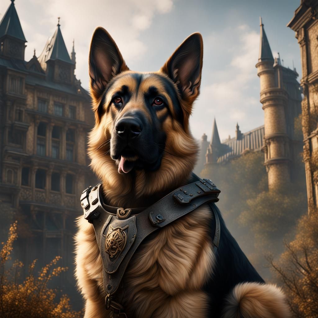 Majestic German Shepherd in Detailed Fantasy Art