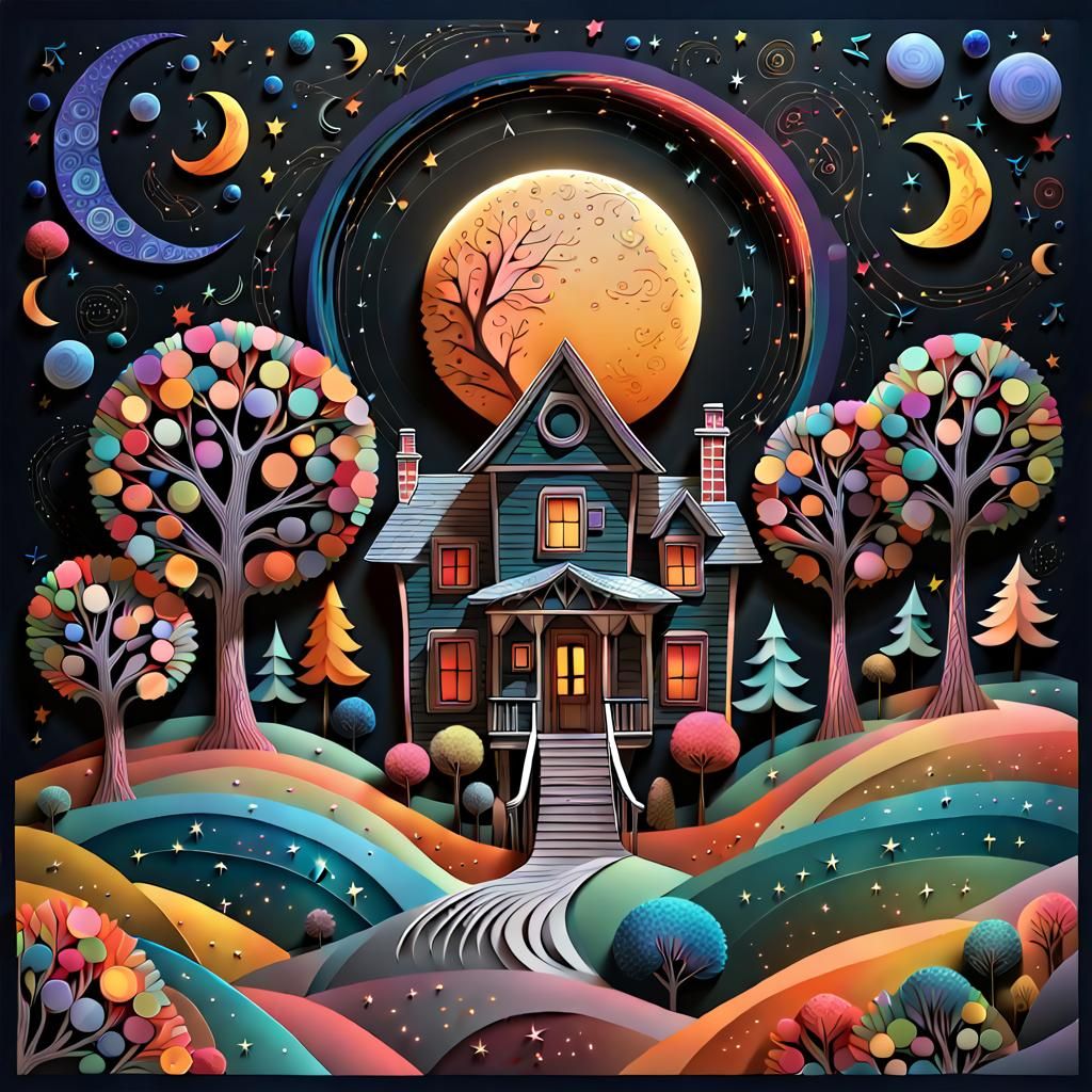 Folk Art House Made of Music Paper