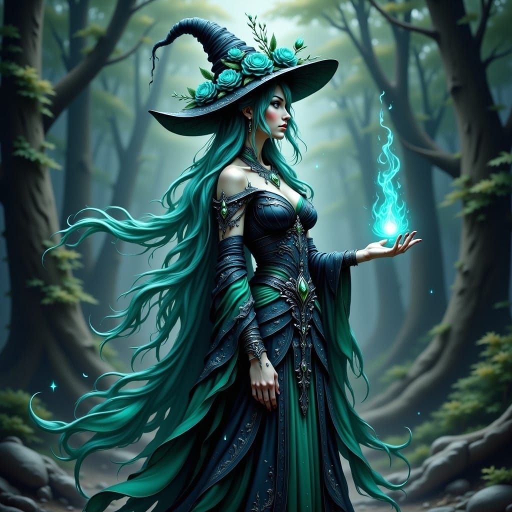 Mystical Sorceress in Enchanted Forest