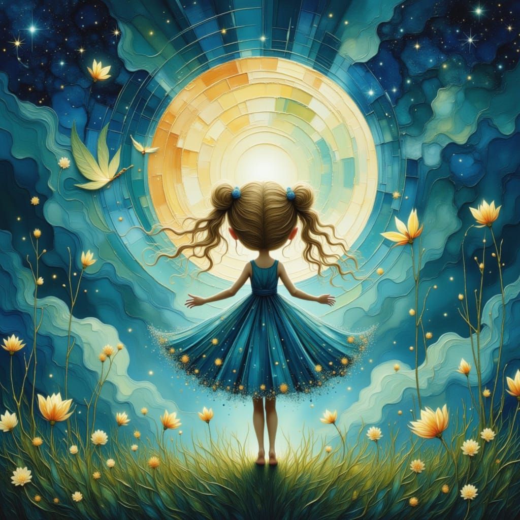 Moonlit Child Dancing in a Whimsical Garden