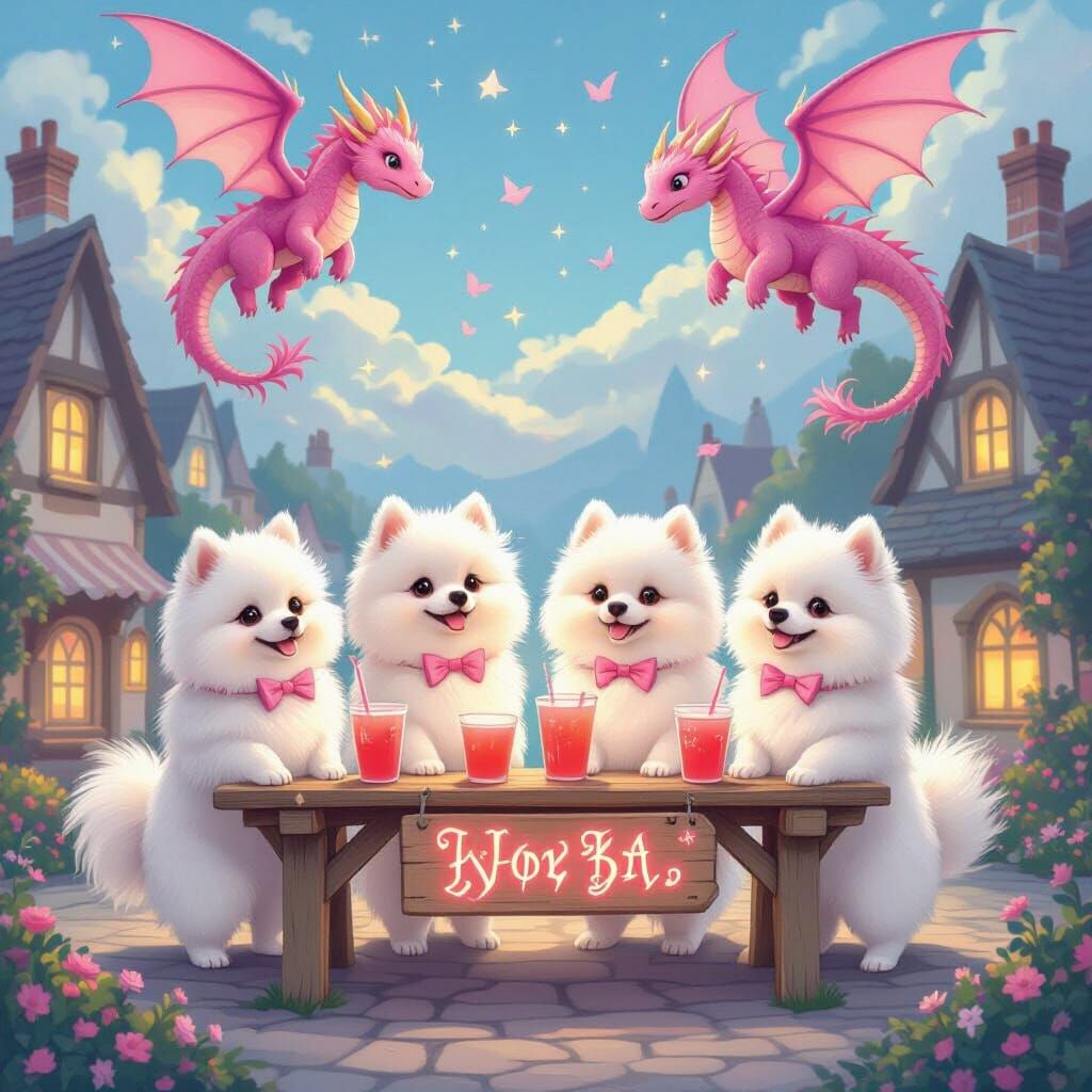 Pink Dragons & Pomeranians Selling Lemonade in Mystical Town