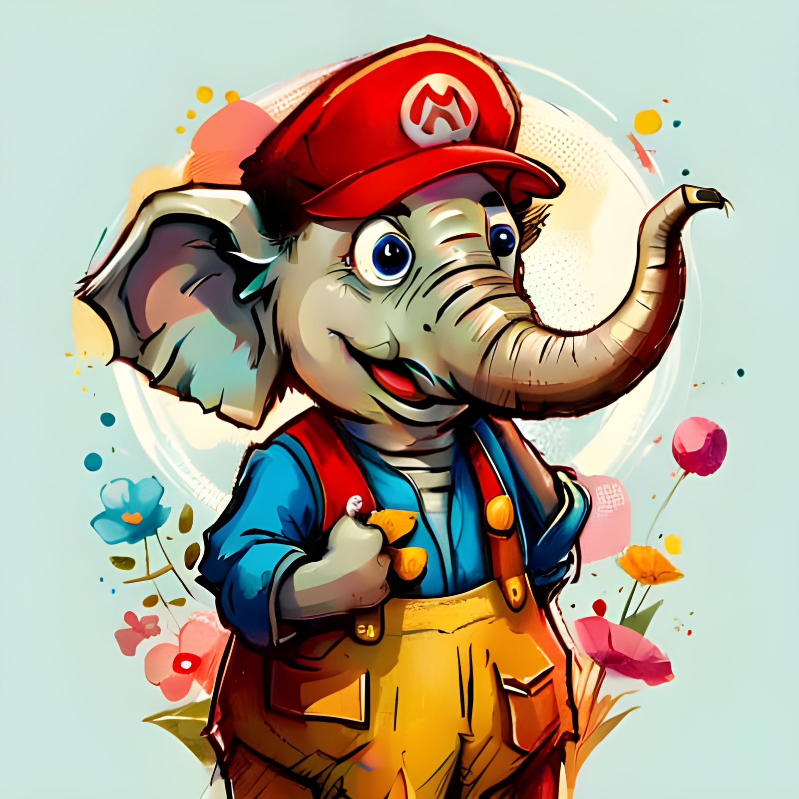 Mario Elephant Portrait in Whimsical Cartoon Style