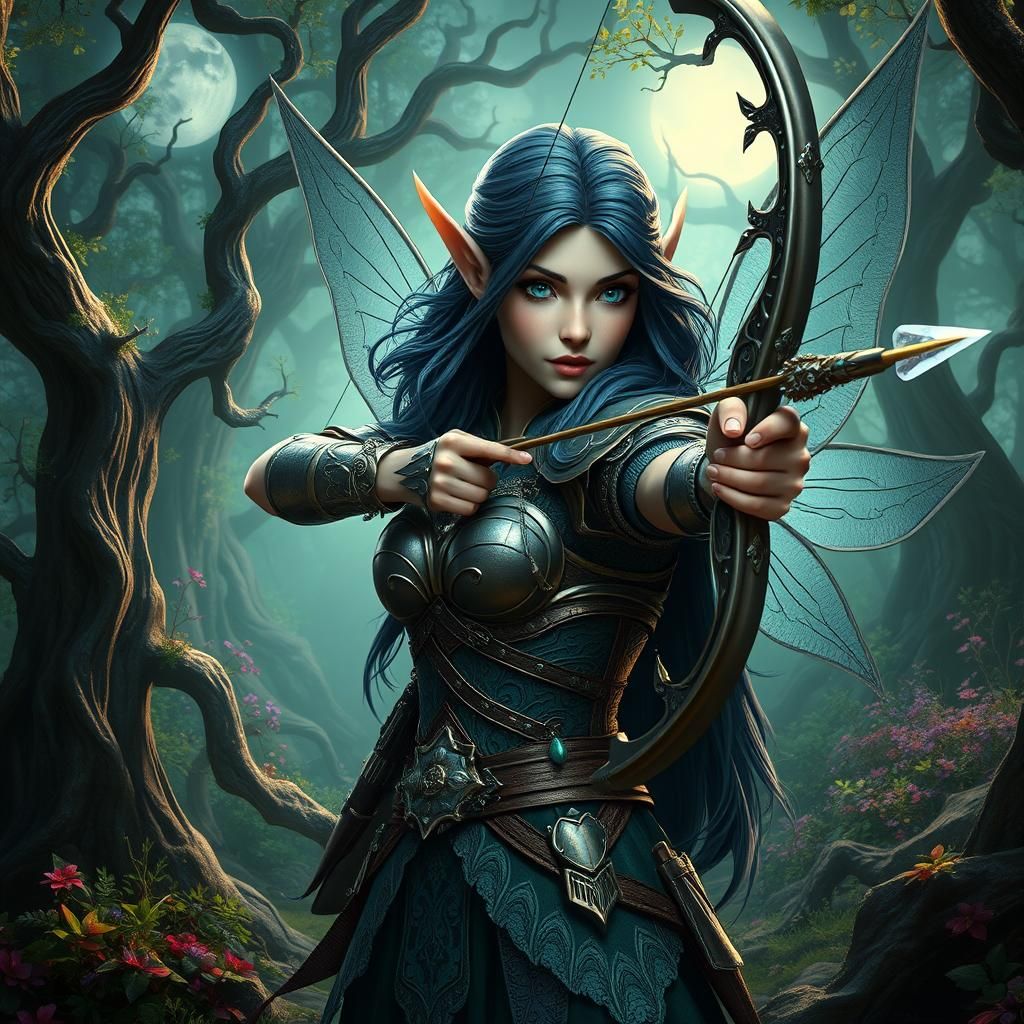 Medieval Elf Archer in Mystical Forest