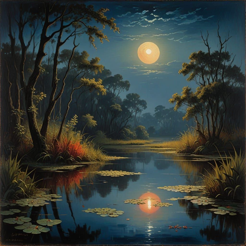 Midnight Serenity: A Neoclassical Oil Painting of a Moonlit ...