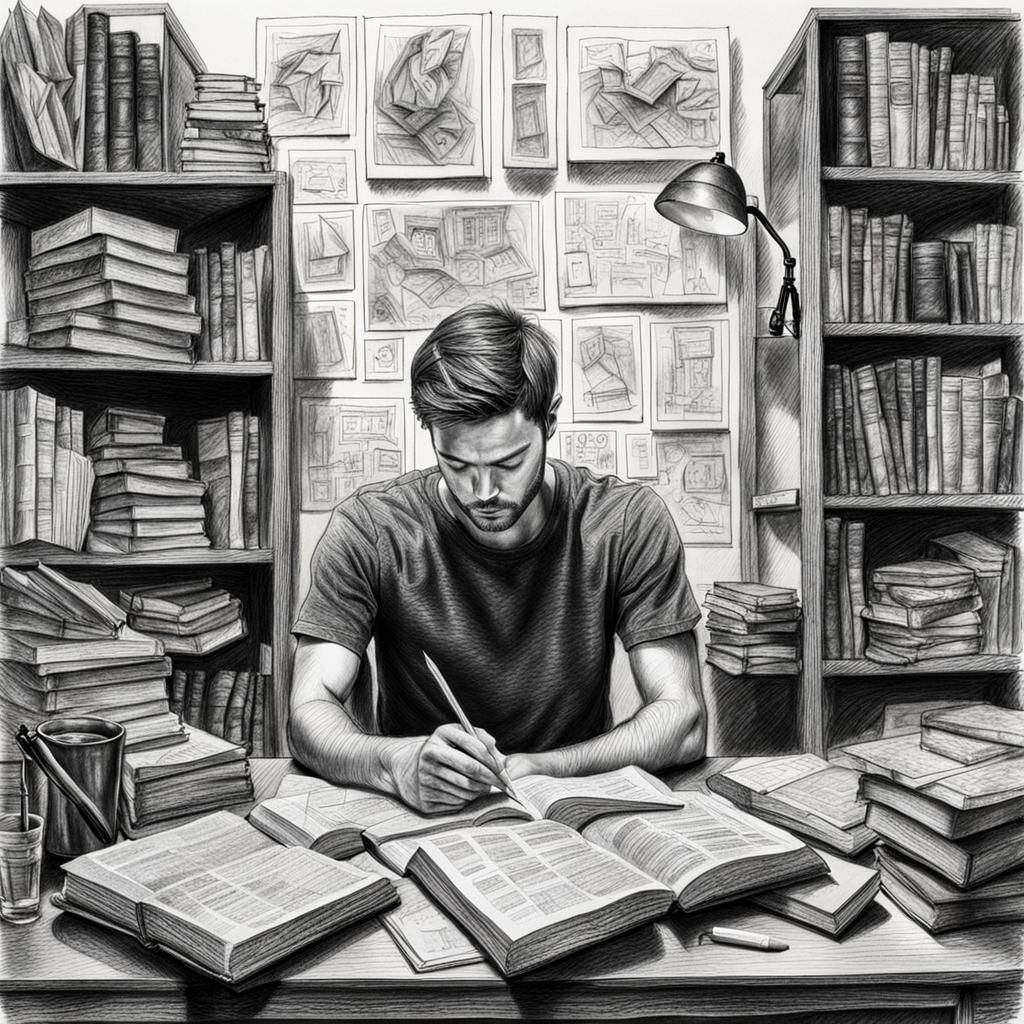 Pensive Young Man: Detailed Charcoal Drawing