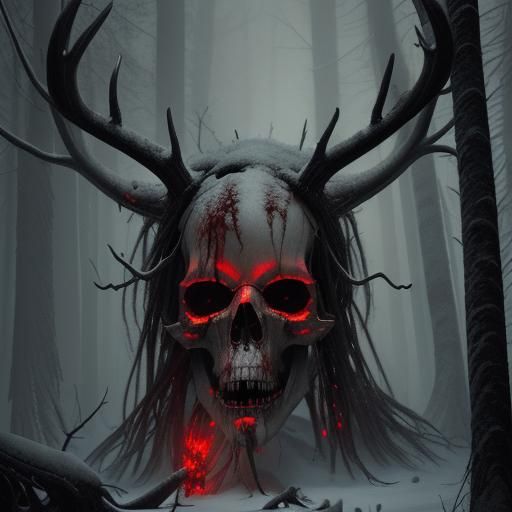 Terrifying Wendigo in Snowy Forest: Horror Art
