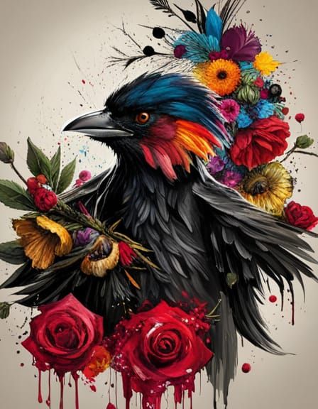 Sinister Chibi Crow with Flower Background