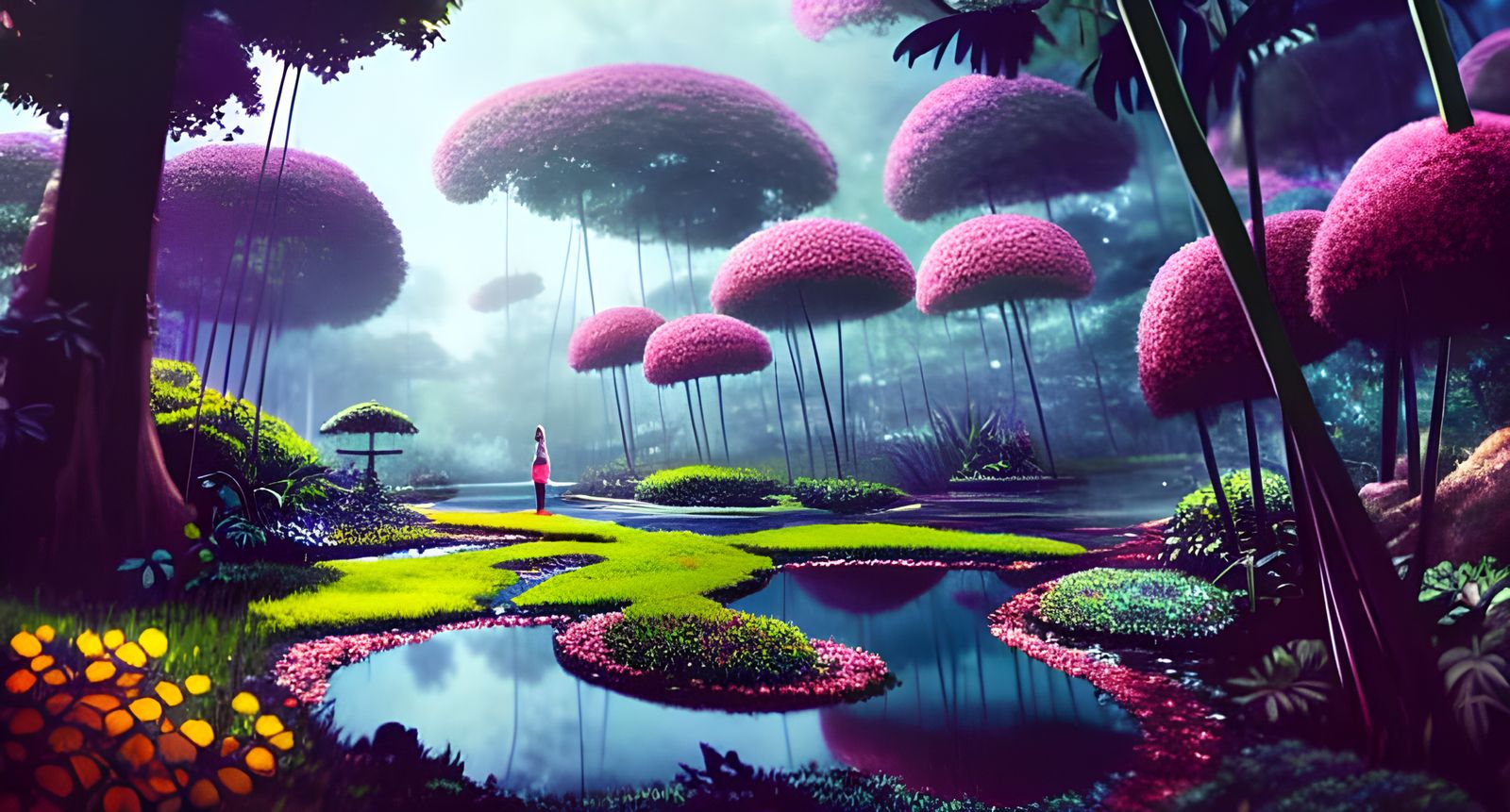 Lush Secret Garden in Anime Art Style