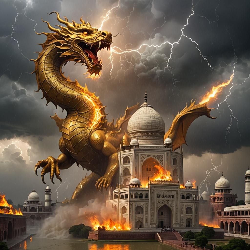 Golden Dragon Destroys Taj Mahal in Storm