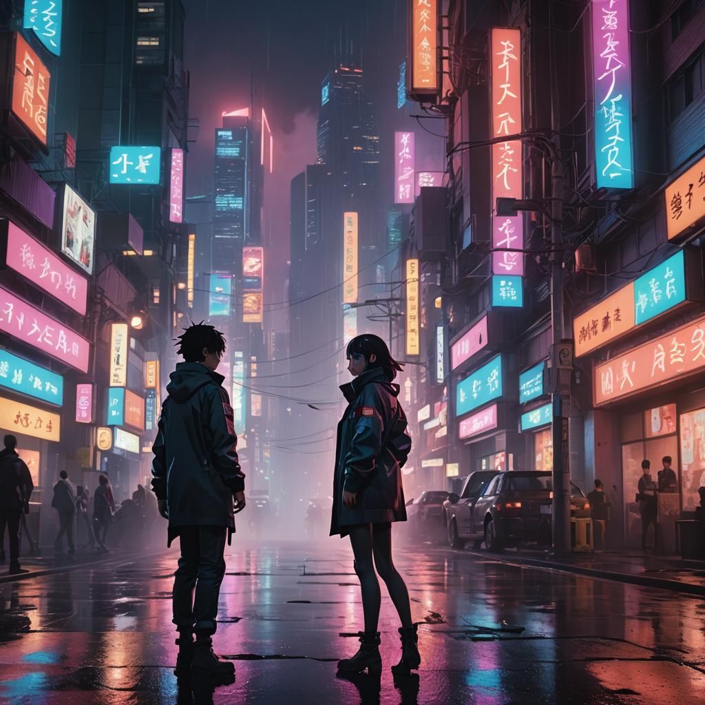 Anime Heroine in Futuristic Cityscape, Studio Trigger Style
