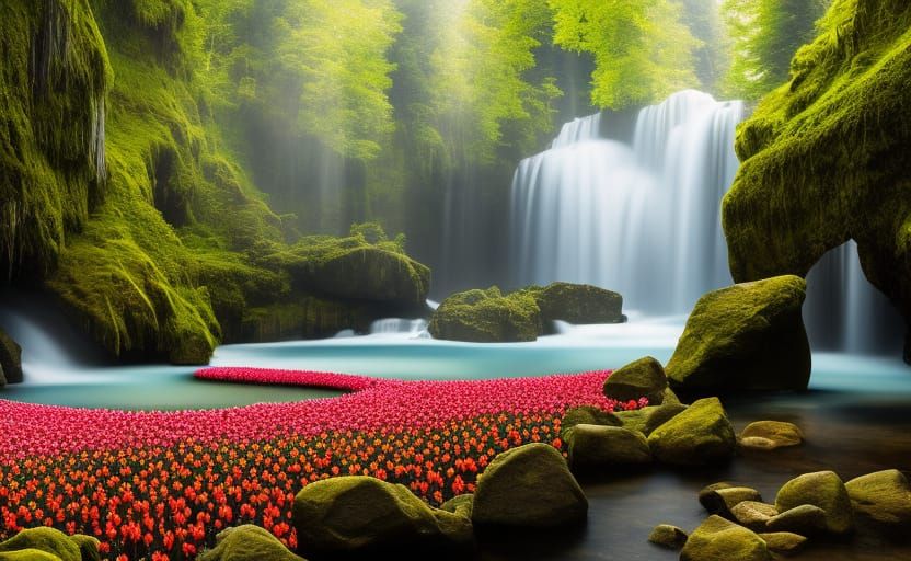 Ultra Realistic Tulips Surround the Buried Excalibur in a Fa...