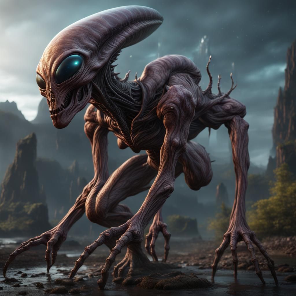 Realistic Alien in Detailed Matte Painting