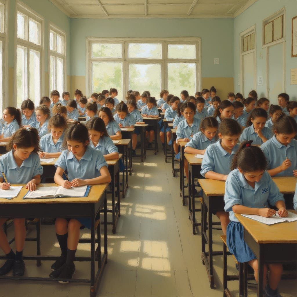 Spacious Classroom Scene in Impressionist Style