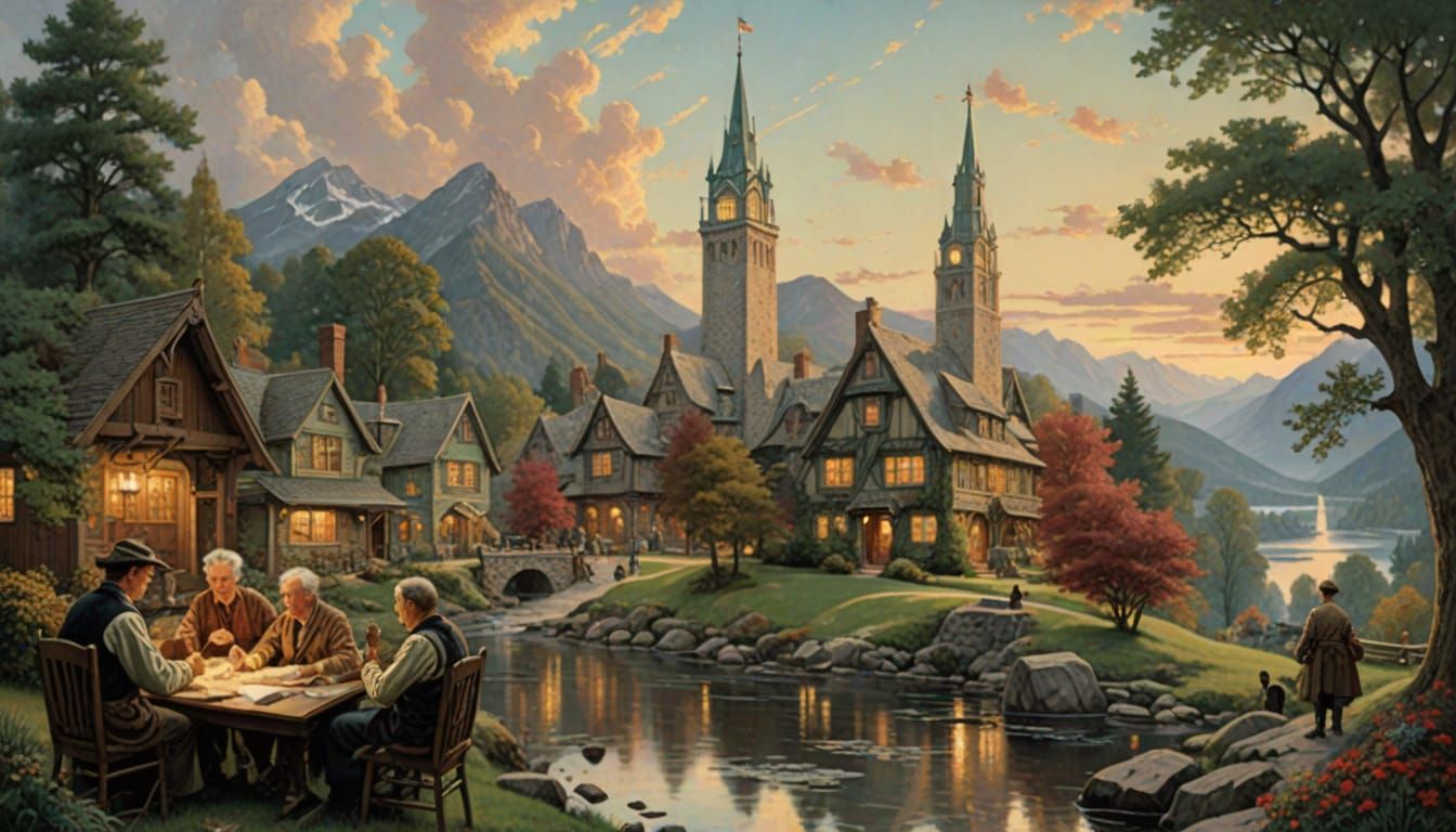 Peaceful Republic Landscape in Classic Illustration Style