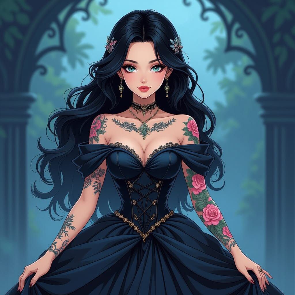 Gothic Anime Princess with Tattoos in Disney Style