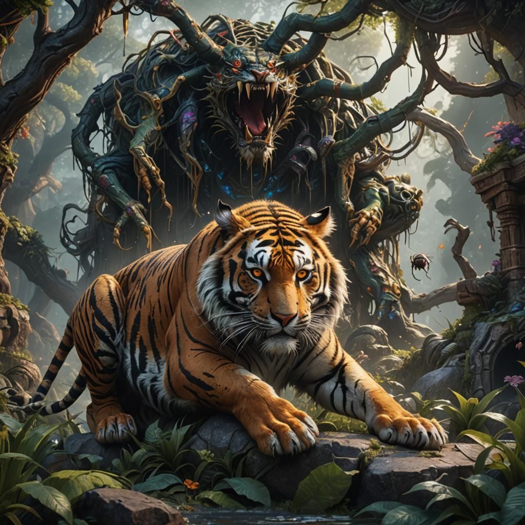 Tiger-Spider Offspring: Detailed Fantasy Concept Art