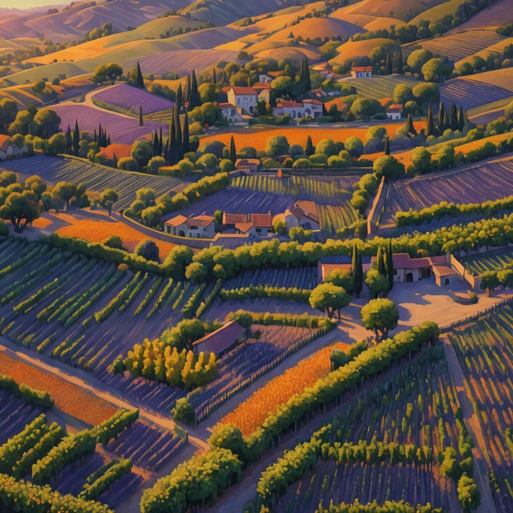 Picturesque Vineyard: Pointillist Digital Matte Painting