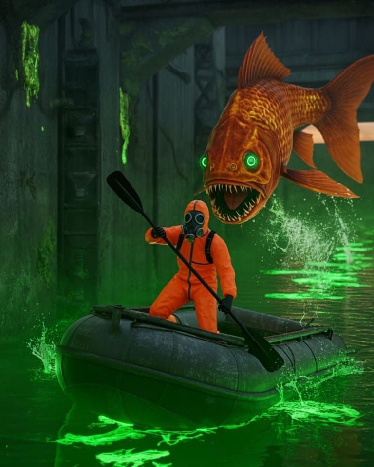 Hazmat Escape from Glowing Fish in Post-Apocalyptic City