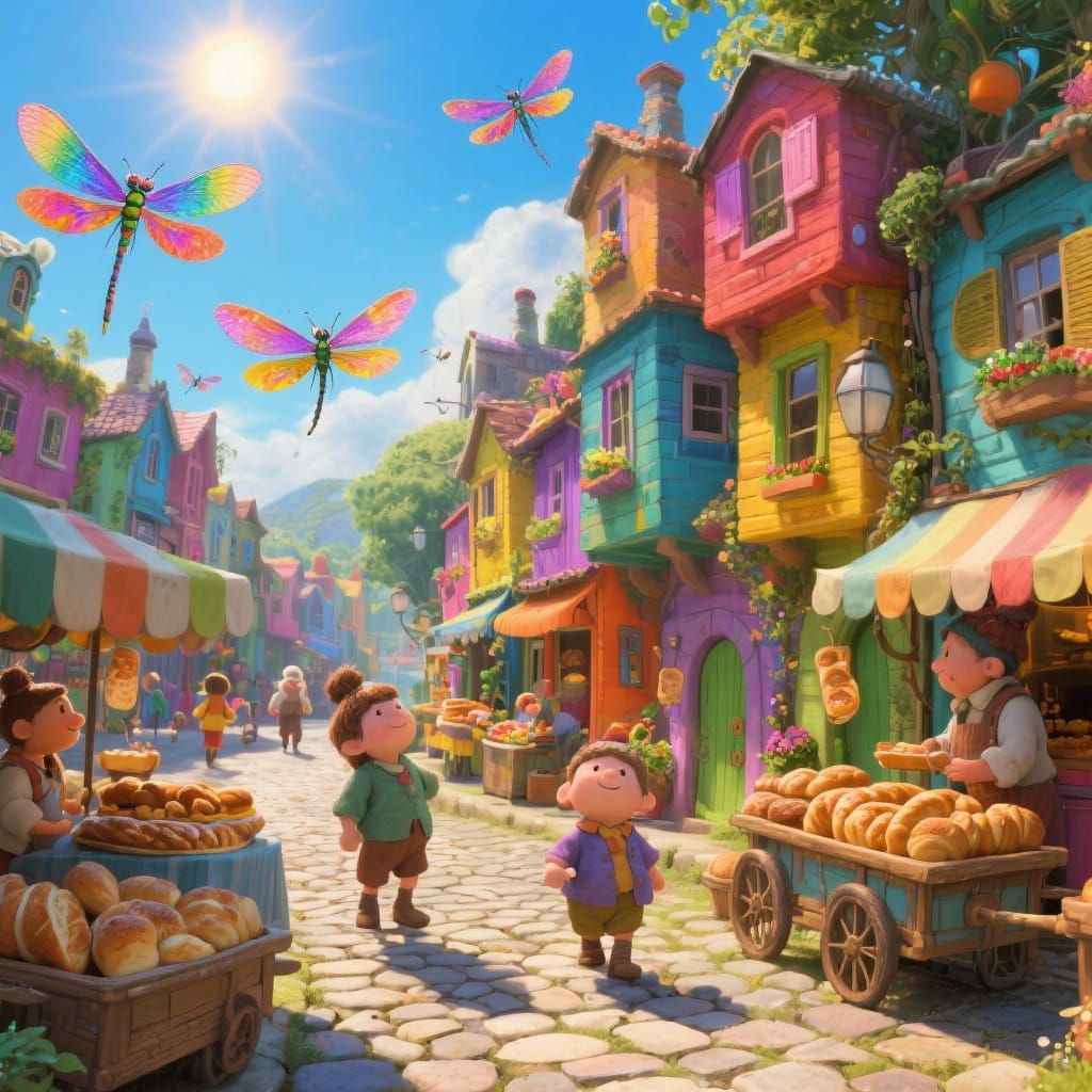 Whimsical Tiny Town Under Grey Rock with Cobblestone Streets