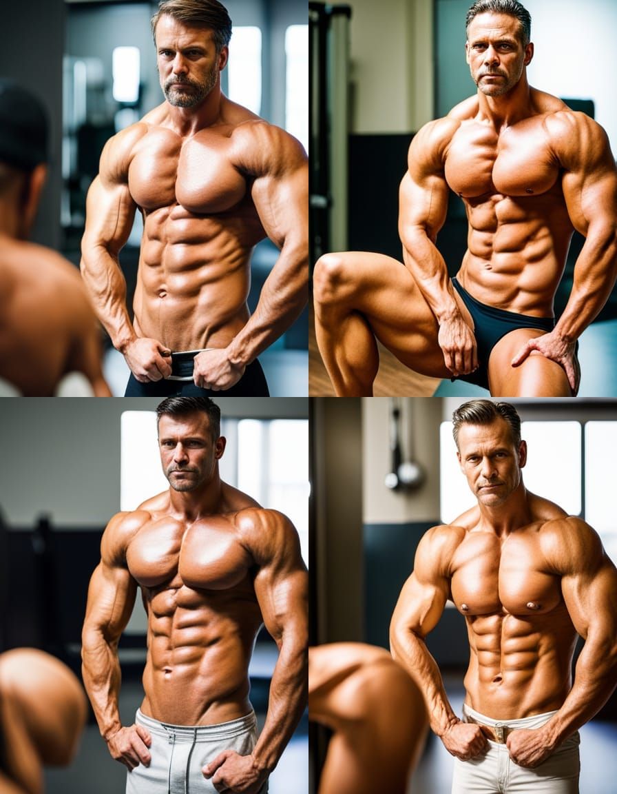 Bodybuilder Admiring Reflection, Kodak Ektar Style