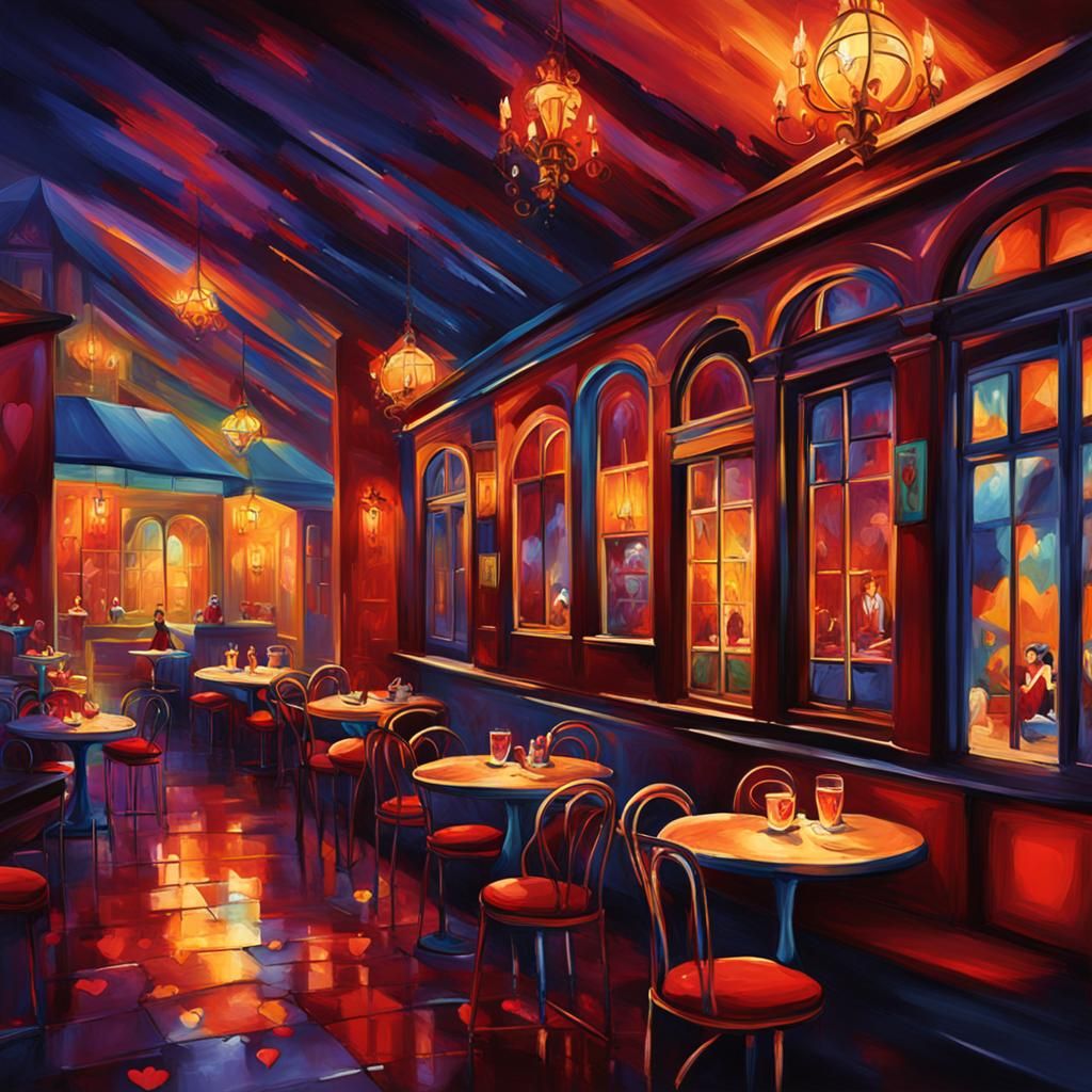 Romantic Night Cafe Dance in Detailed Matte Painting