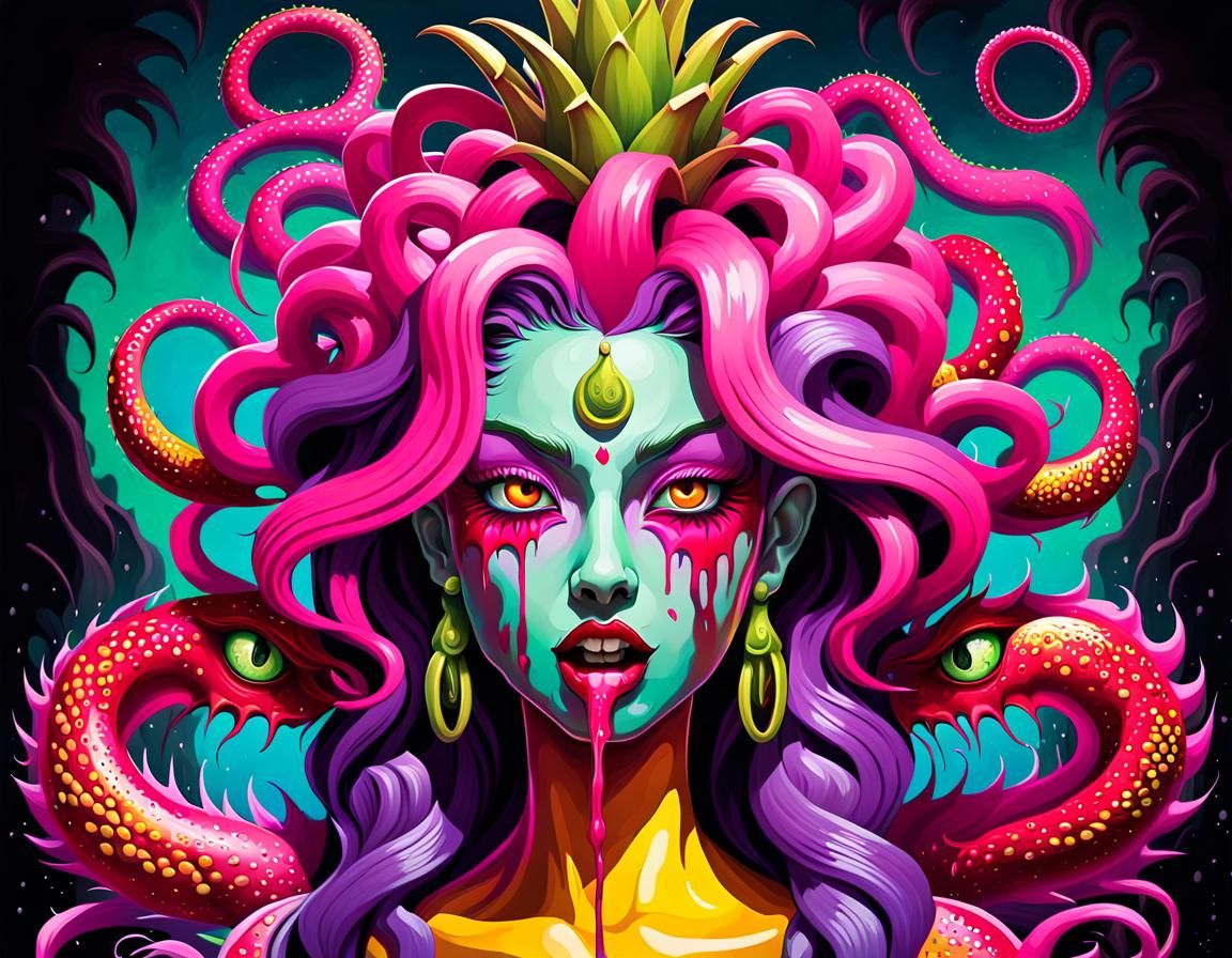 Zombie Medusa Dragonfruit Graffiti Art