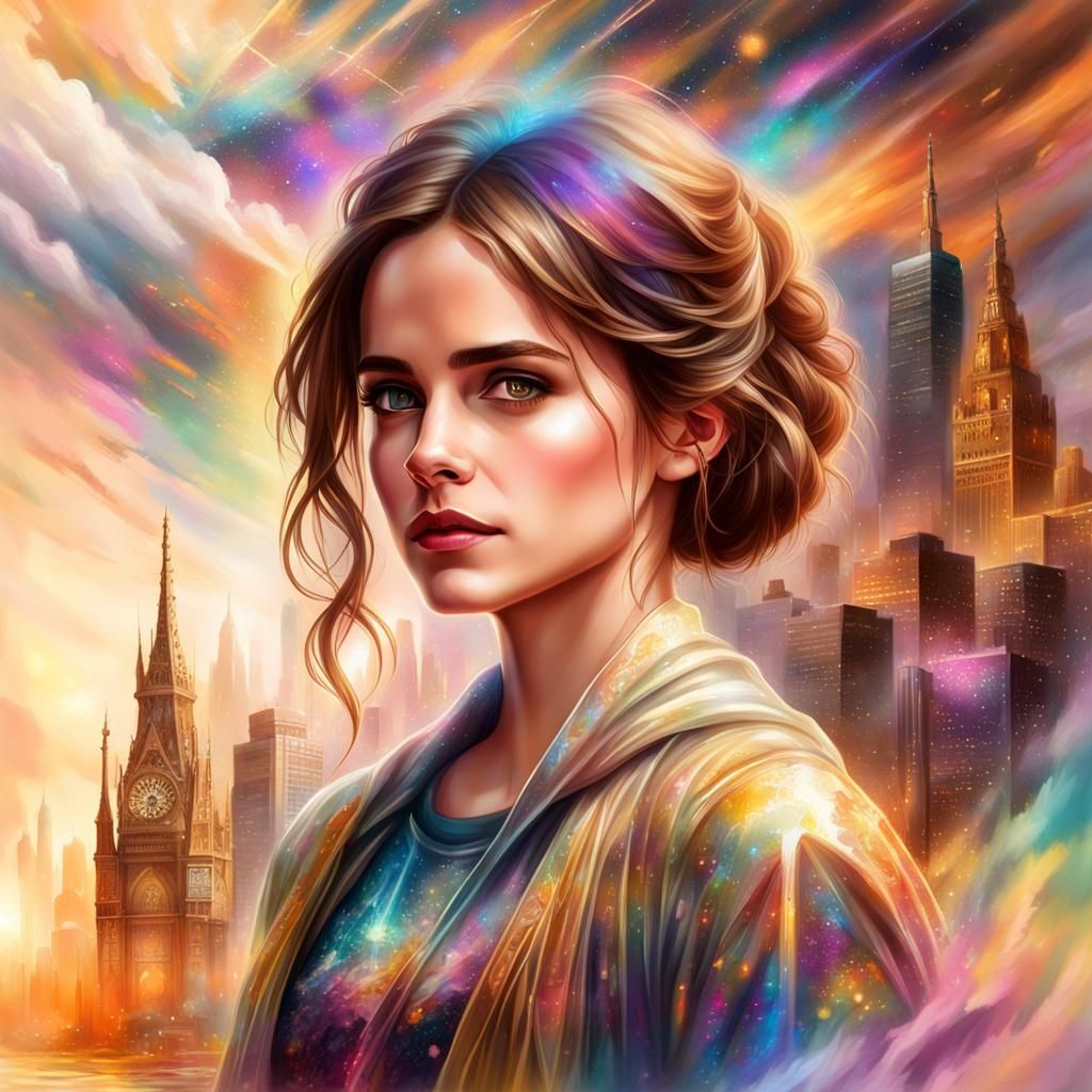 Ethereal Portrait of a Young Woman in Cityscape