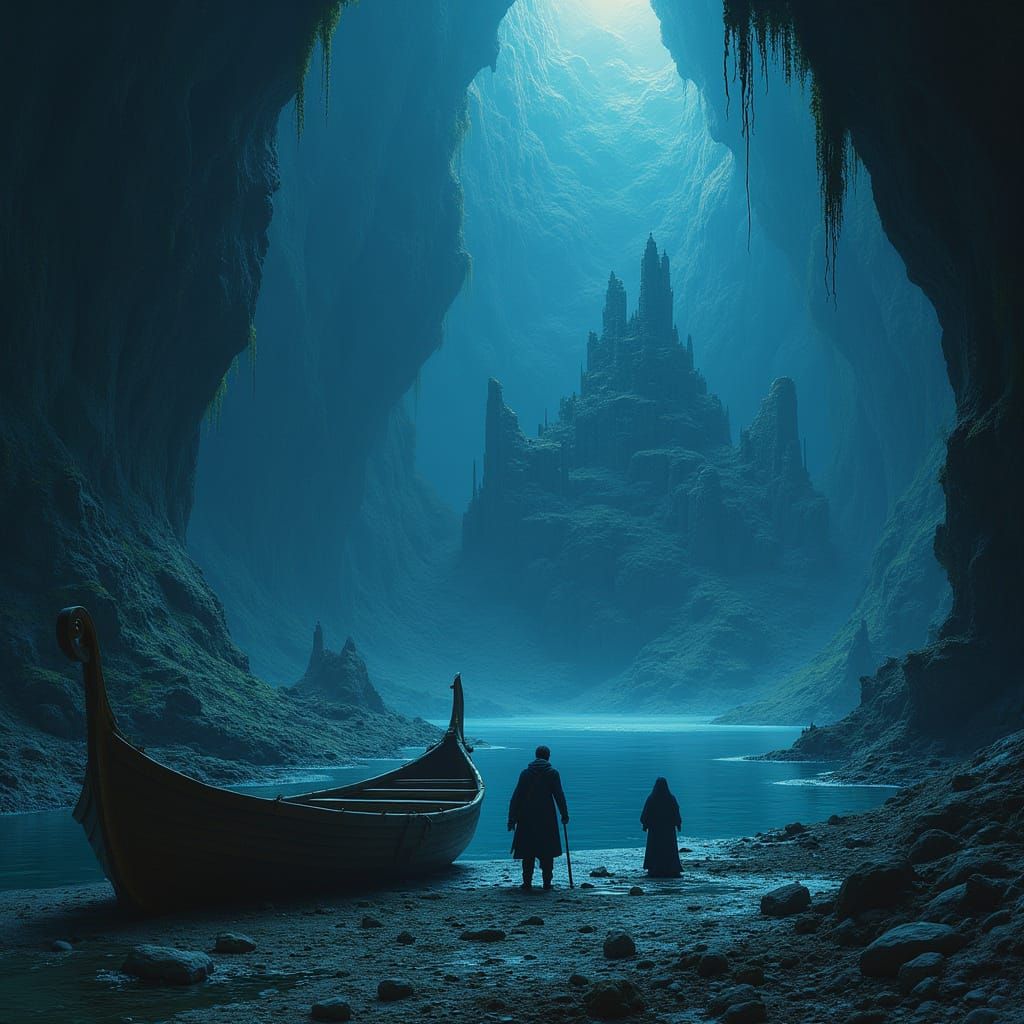 Cosmic Cavern Illuminated by Glowing Fungi and Lichen