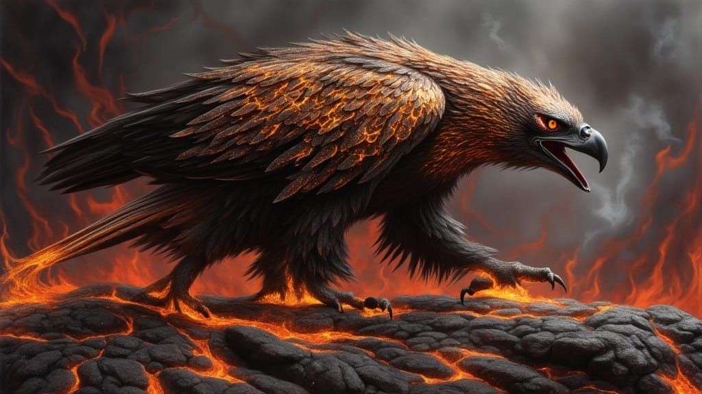 Molten Eagle on Volcano Slope in Mythic Realism Style