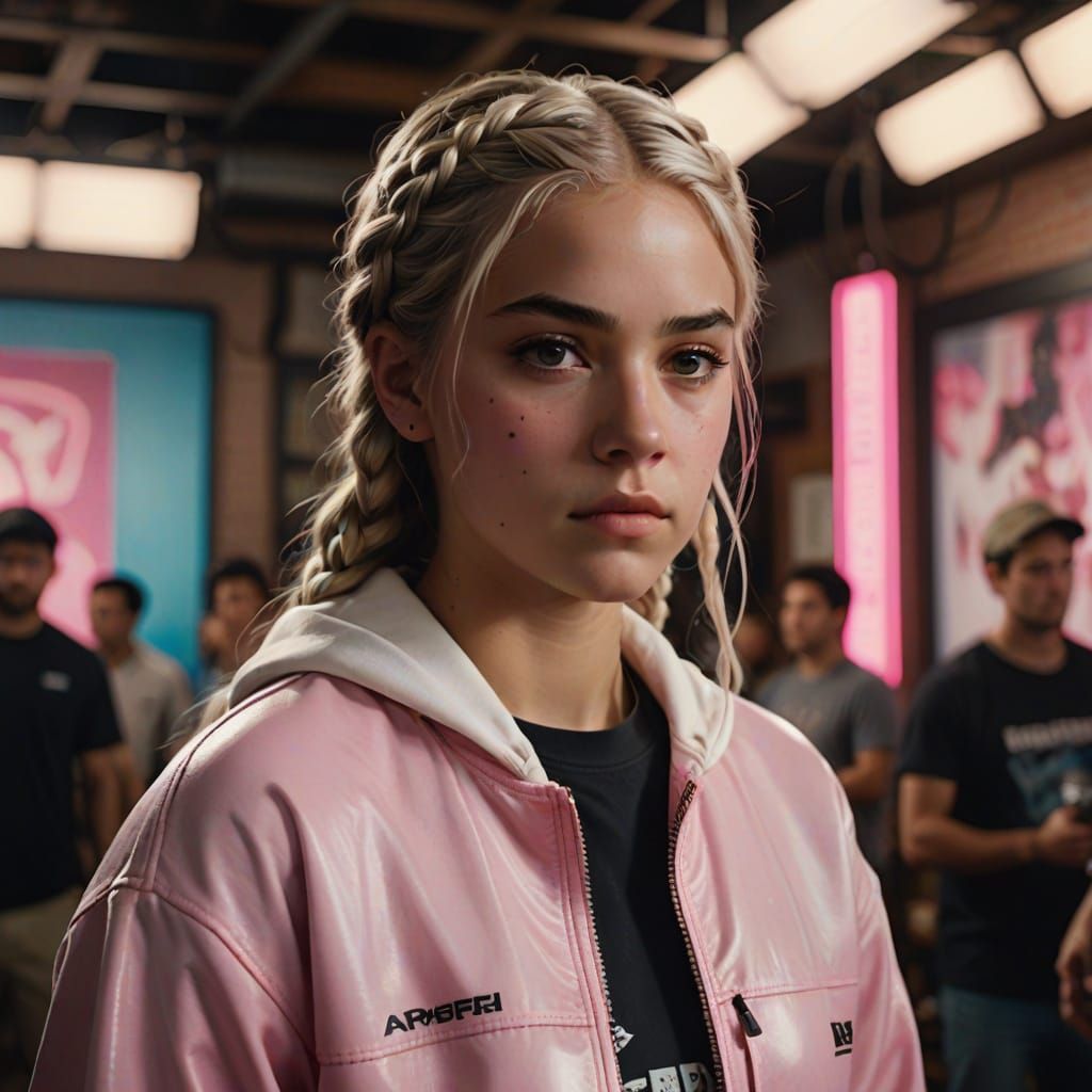 Hyperrealistic Portrait of a Young Woman in Streetwear