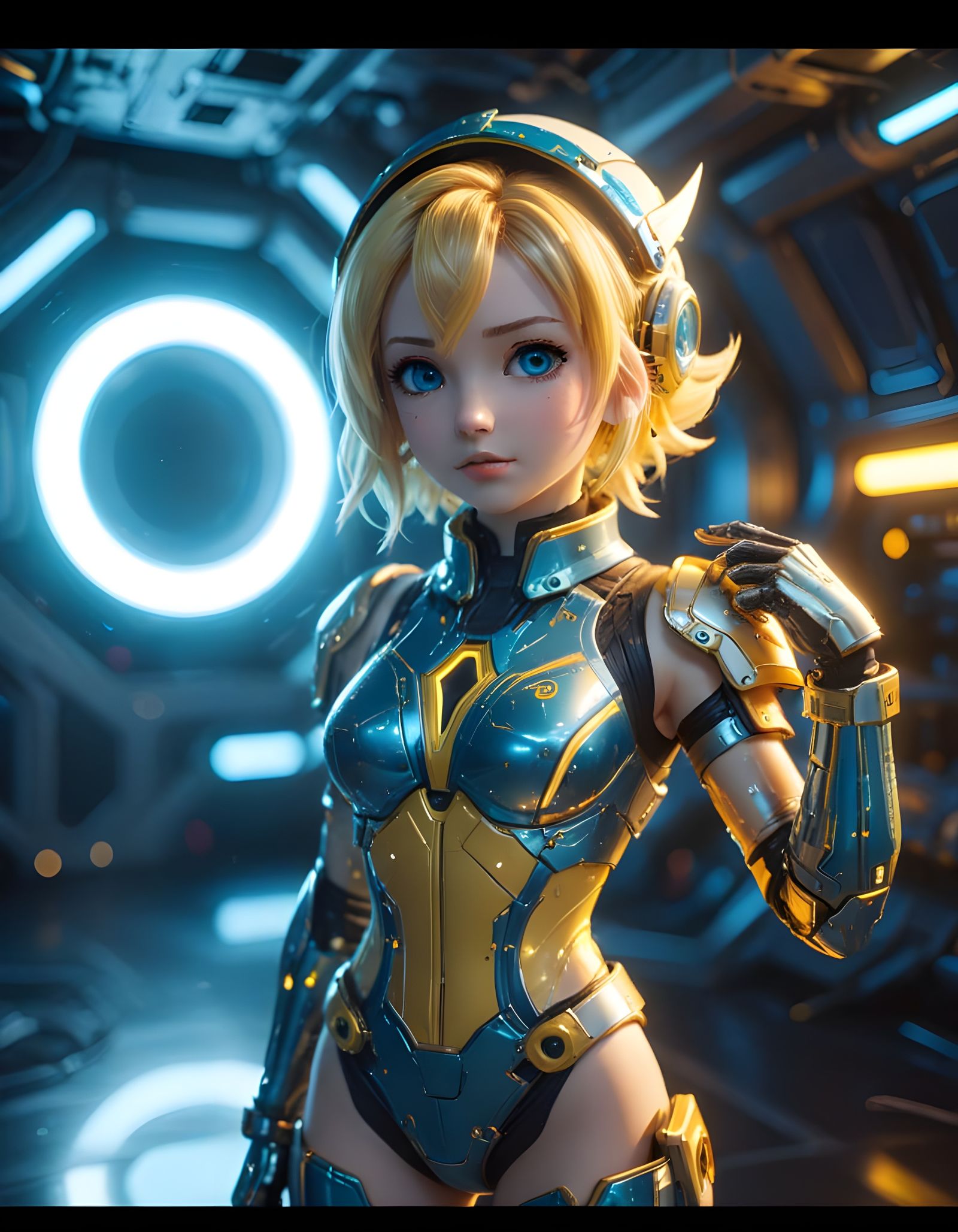 Chibi Kagamine Rin: Space Mechanic in Cyberpunk Style