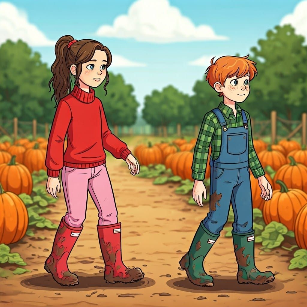 Children Picking Pumpkins at a Muddy Patch