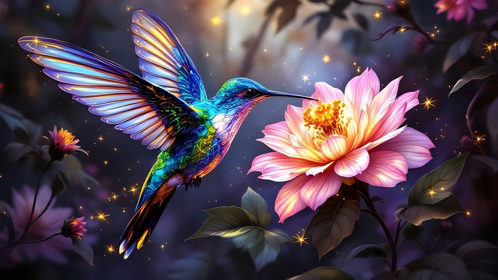 Luminescent Hummingbird Sipping Electric Nectar: Impressioni...