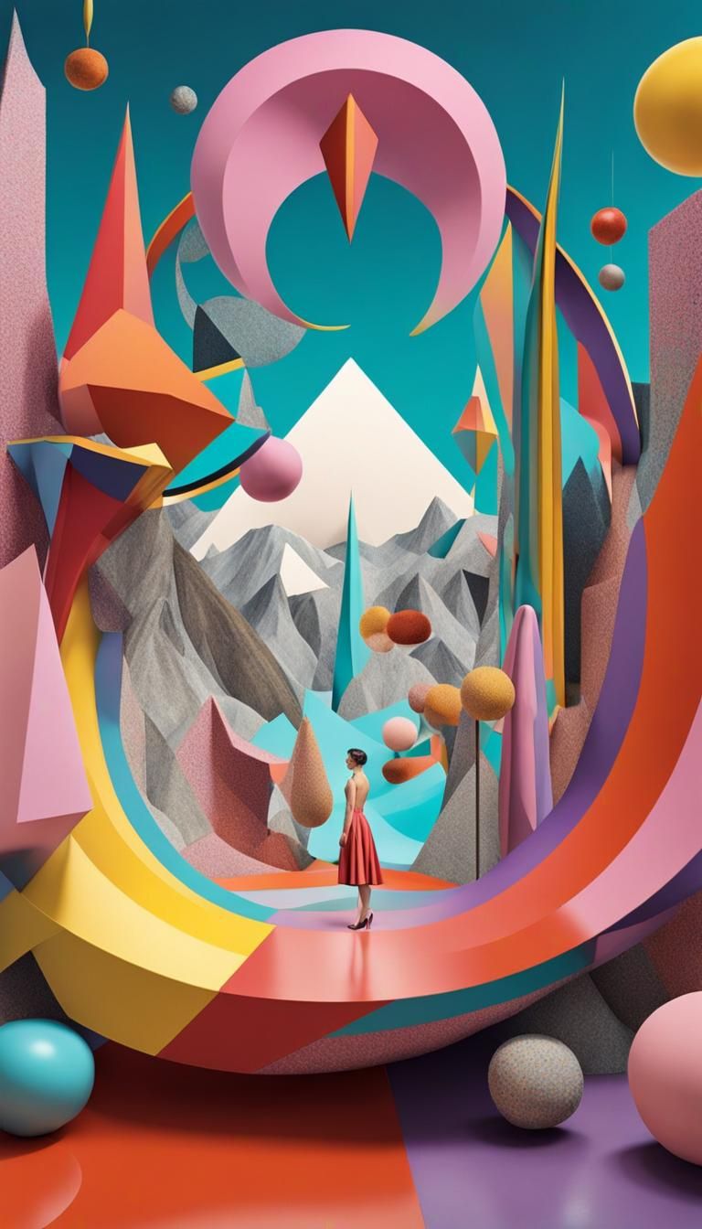 Surreal 3D Dreamscape with Vibrant Geometric Shapes