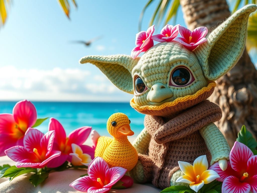 Yoda's Klimt-Inspired Crochet Beach Holiday