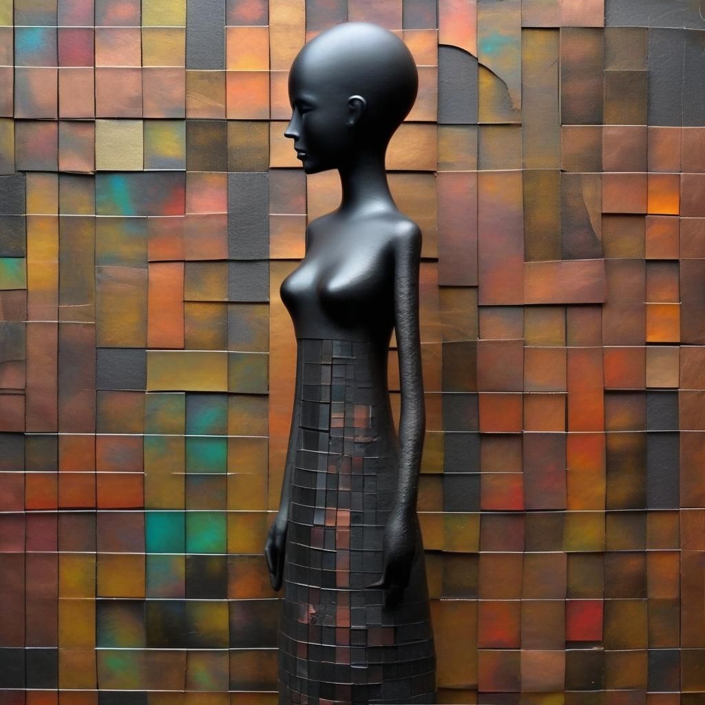 Steampunk Figure on Multicolored Metal Tiles