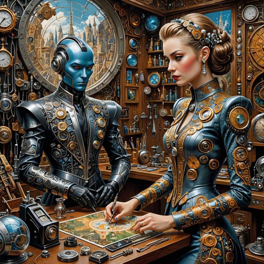 Futuristic Tailor Measuring Bespoke Outfit in Surreal Style