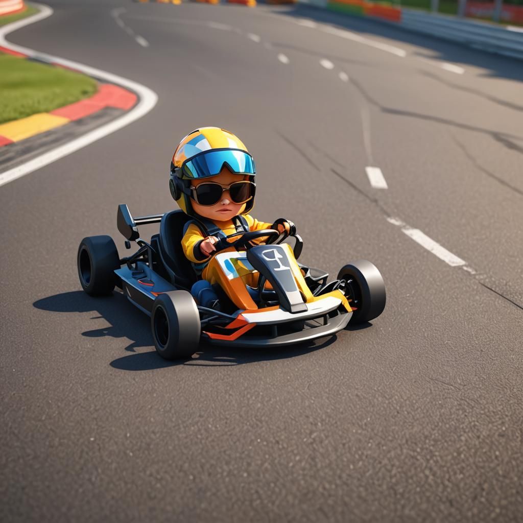 Baby Go-Kart Racer in Low-Poly Art Style