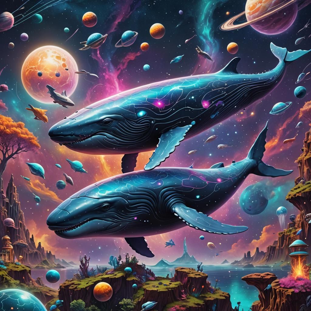 Cosmic Space Whale in Detailed Digital Painting