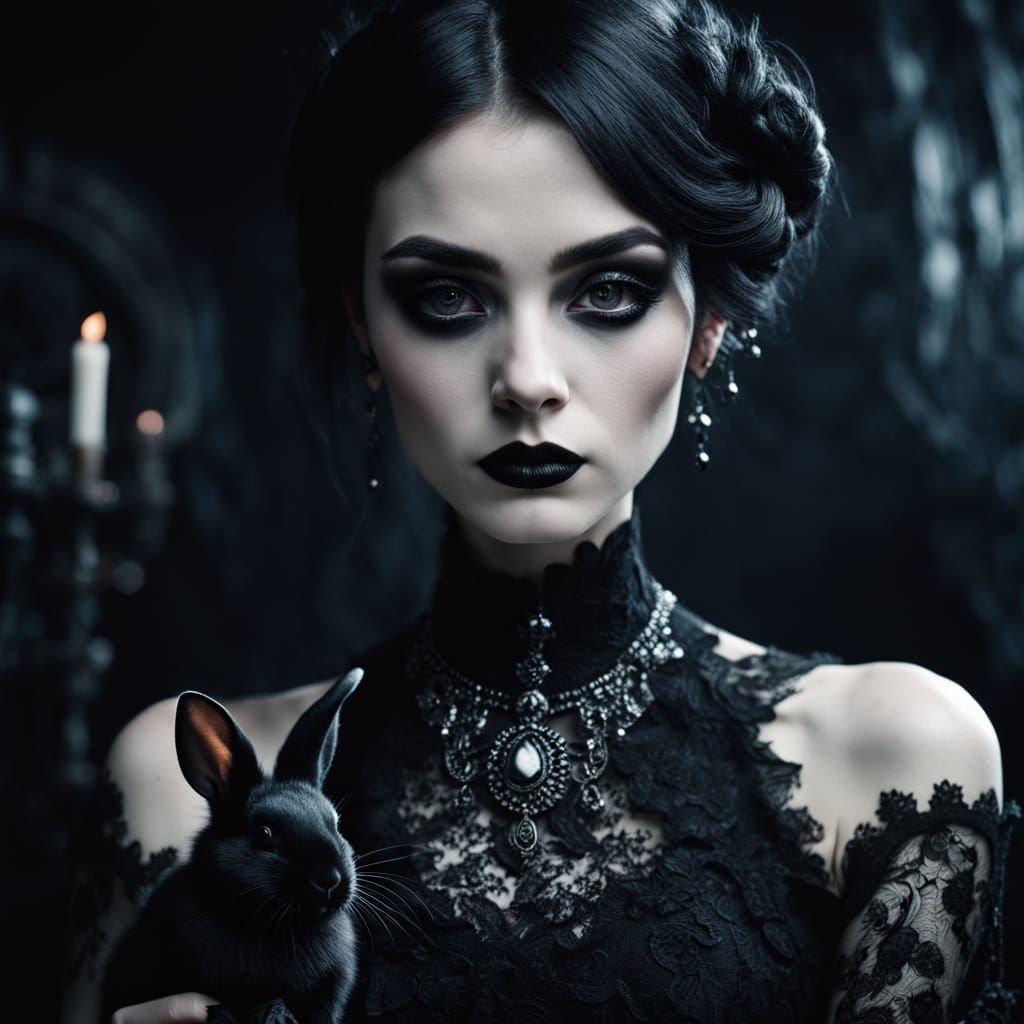 Ethereal Goth Beauty in Dramatic Lighting