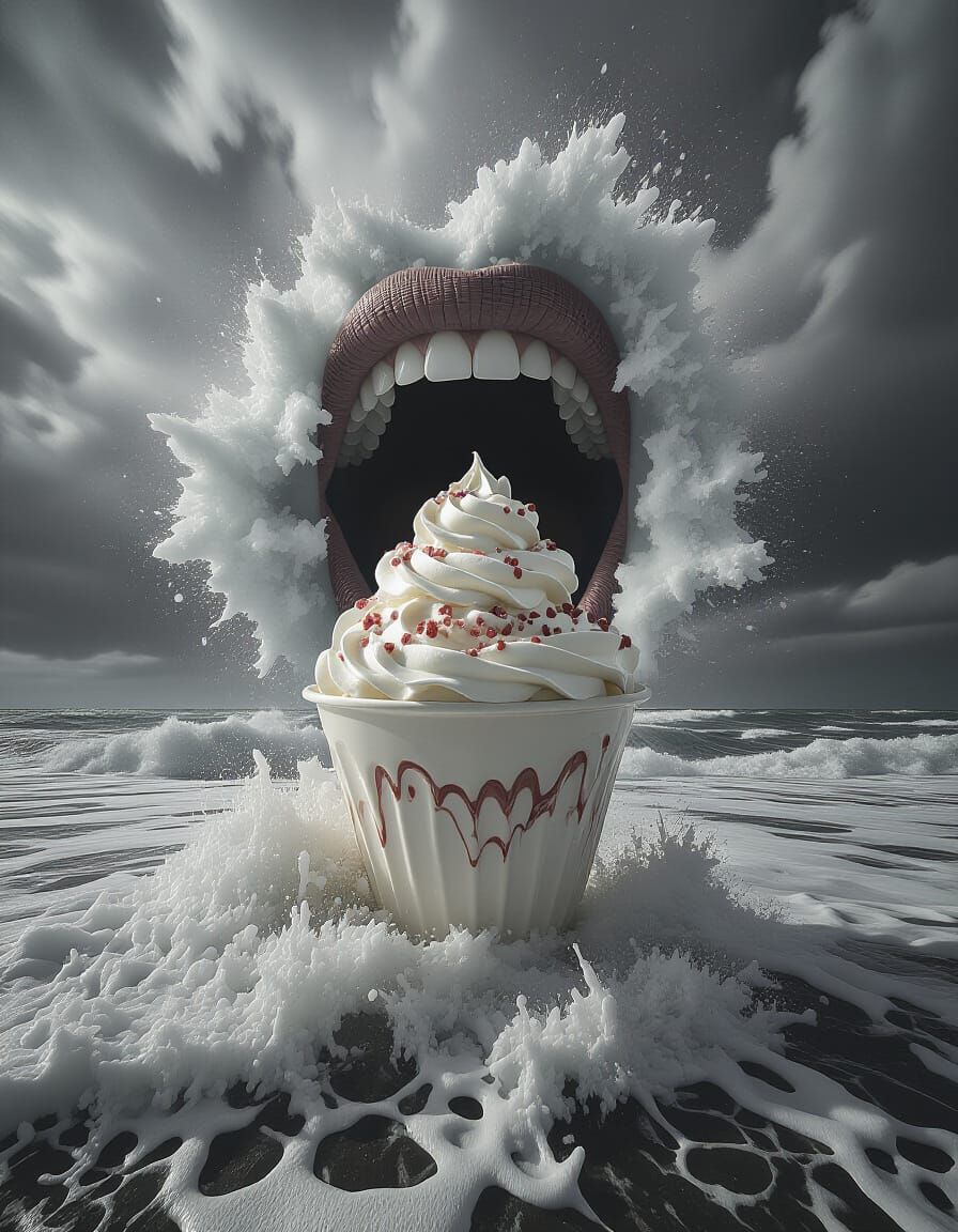Monochrome Void: Ice Cream Maelstrom in Arthur Tress Style