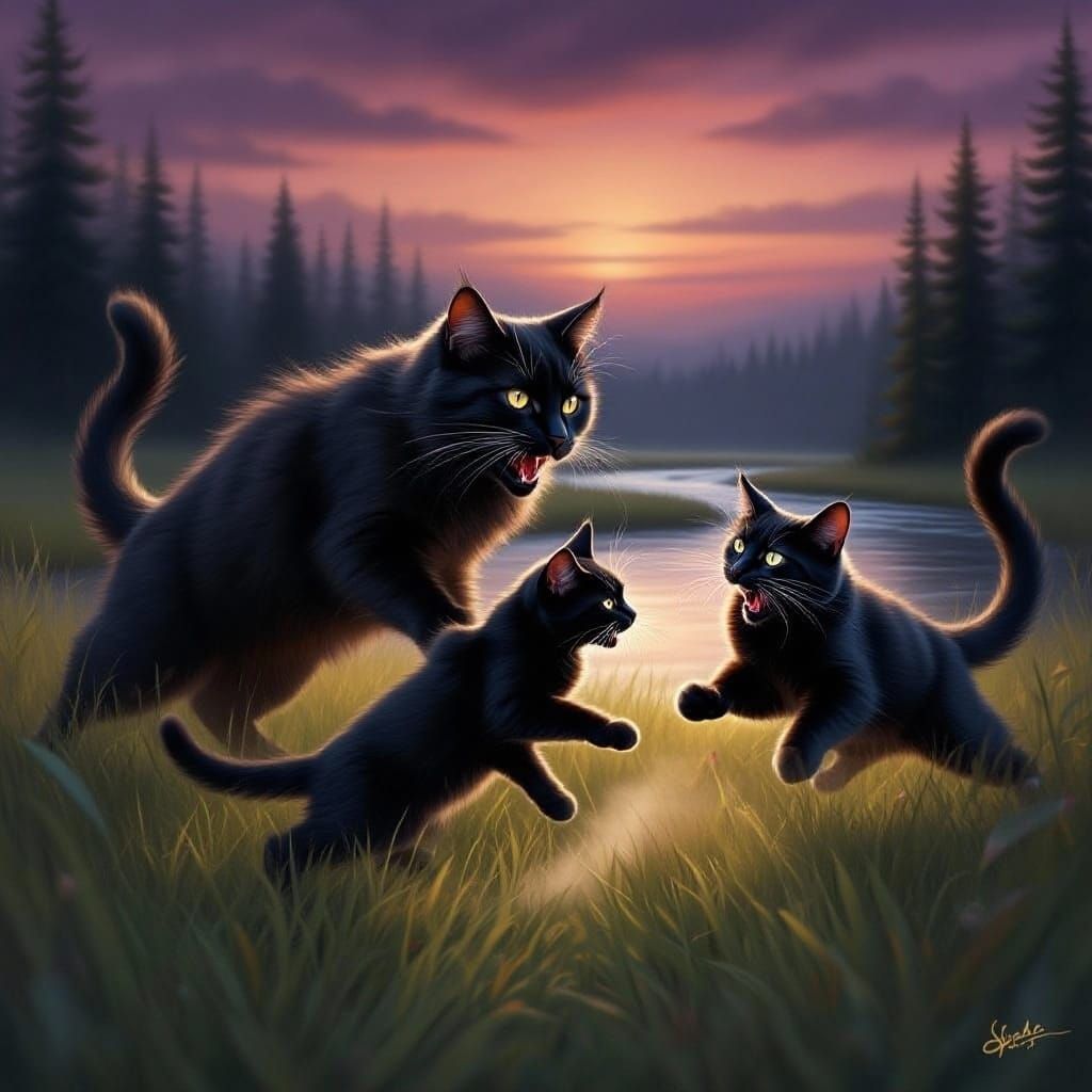 Fierce Feline Fight at Dusk: Fantasy Concept Art