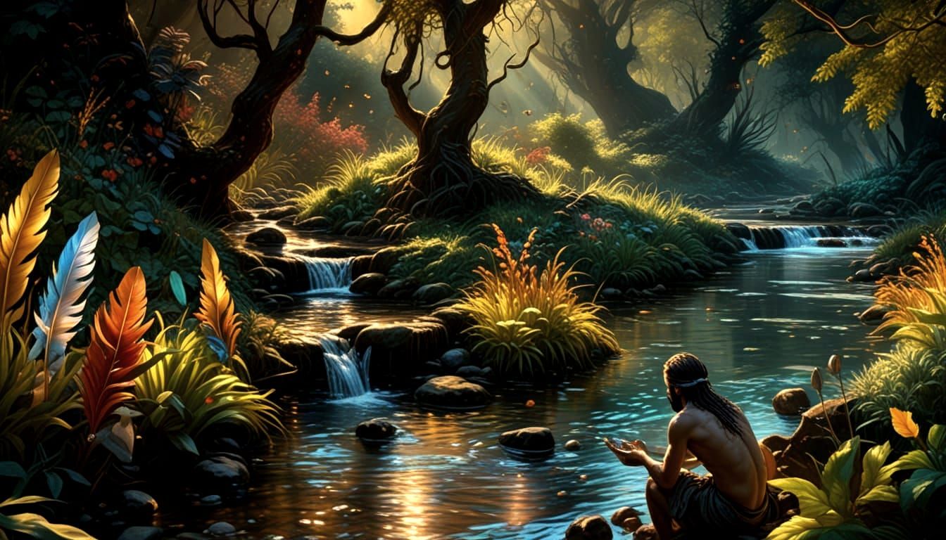 Enchanted Forest Scene with Pan in Golden Light