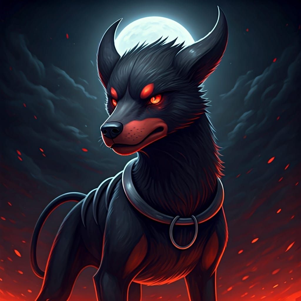 Majestic Houndoom in Misty Moonlight