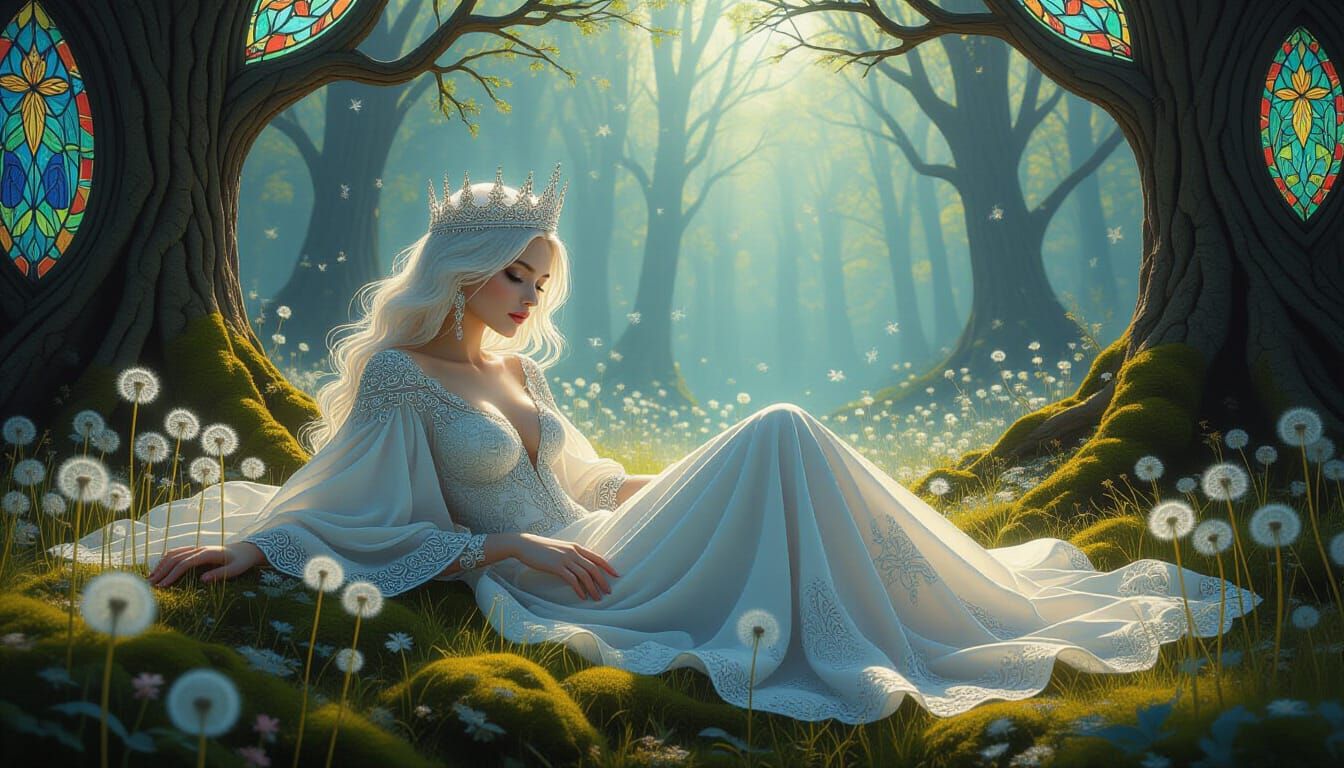 Ethereal Silver Prince in Bioluminescent Forest