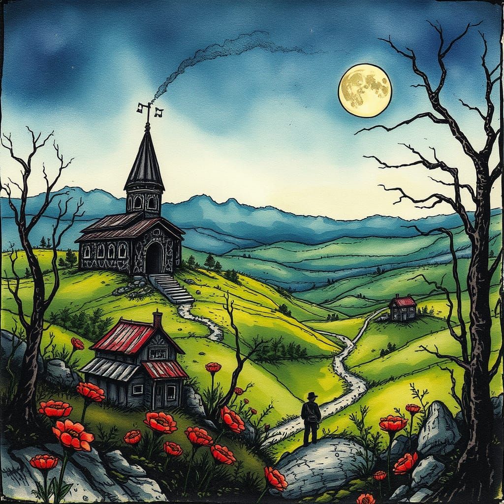 Ethereal Steampunk Village at Twilight